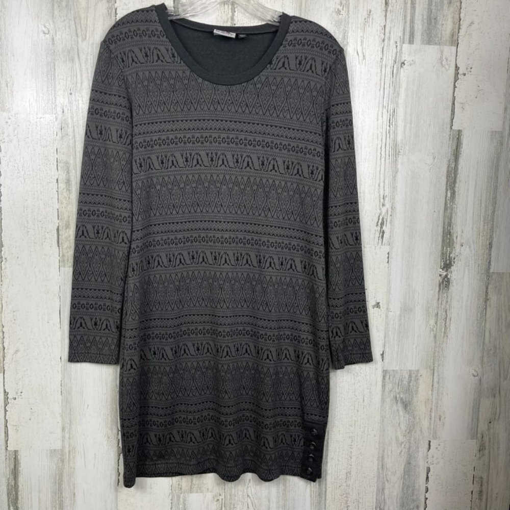 Kavu knit midi dress Aztec print athleisure gray black size small comfy casual